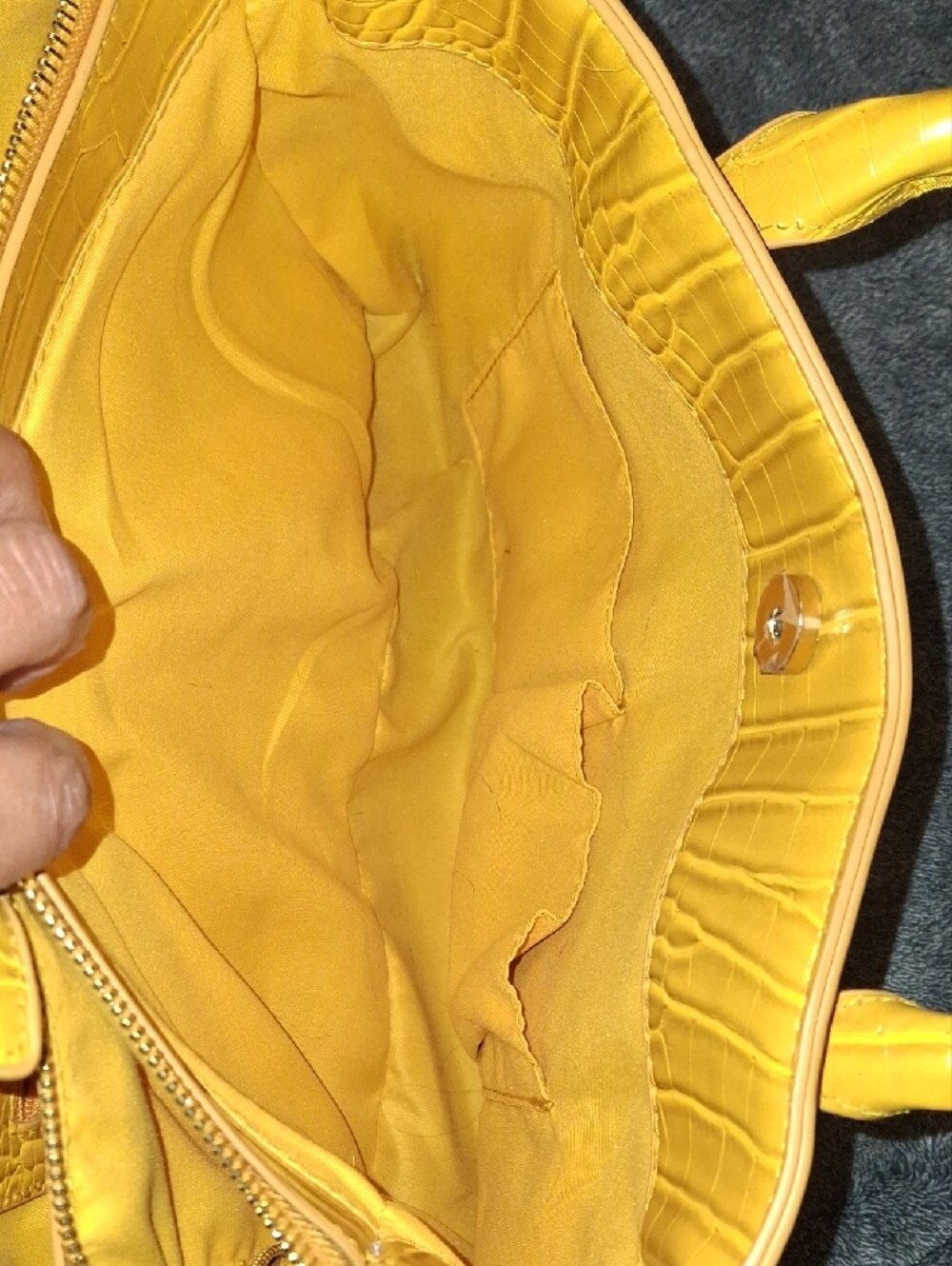 bebe Yellow Croc-Embossed Satchel Tote - Picture 2 of 7